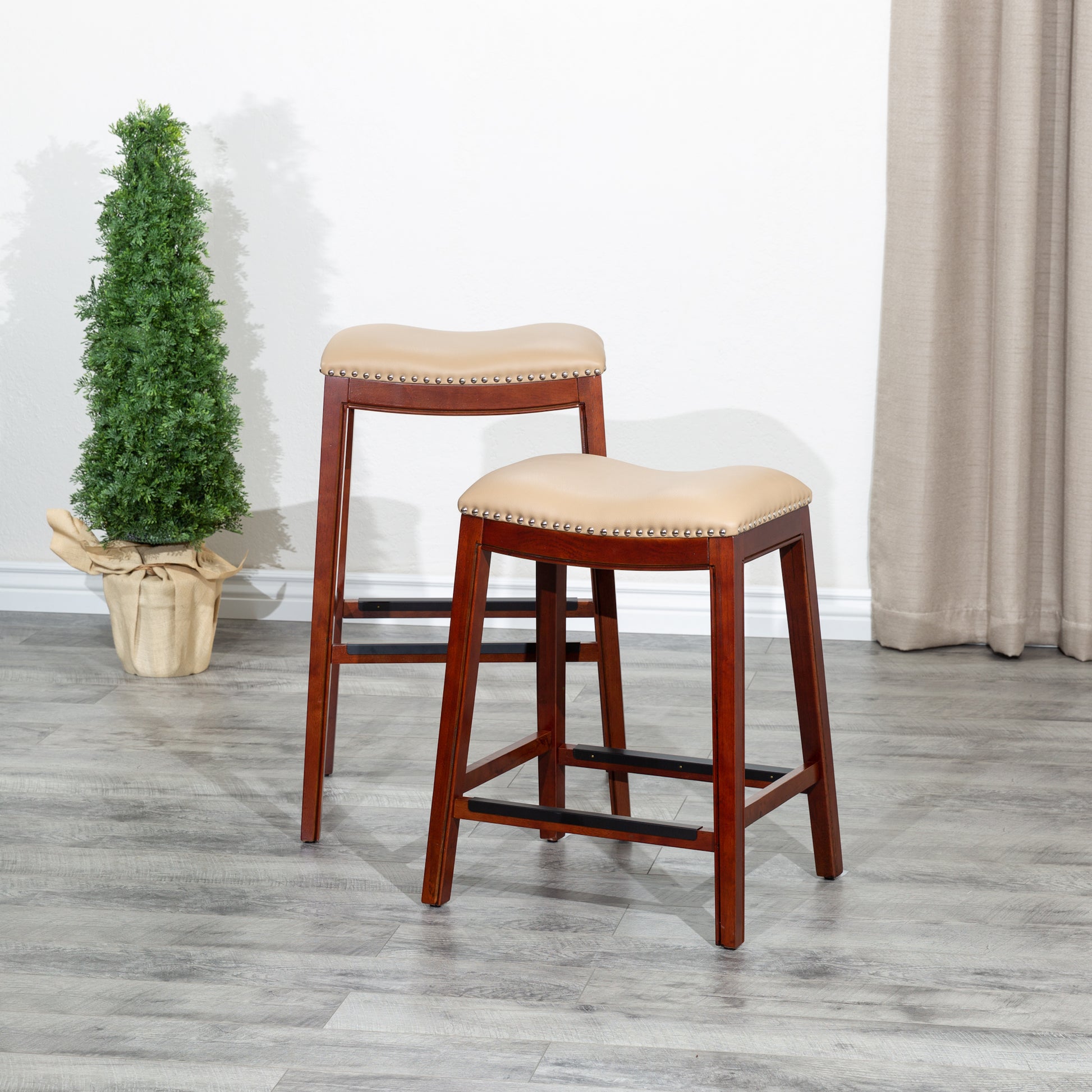 30" Bar Stool, Cherry Finish, Bone Leather Seat Cherry Bonded Leather