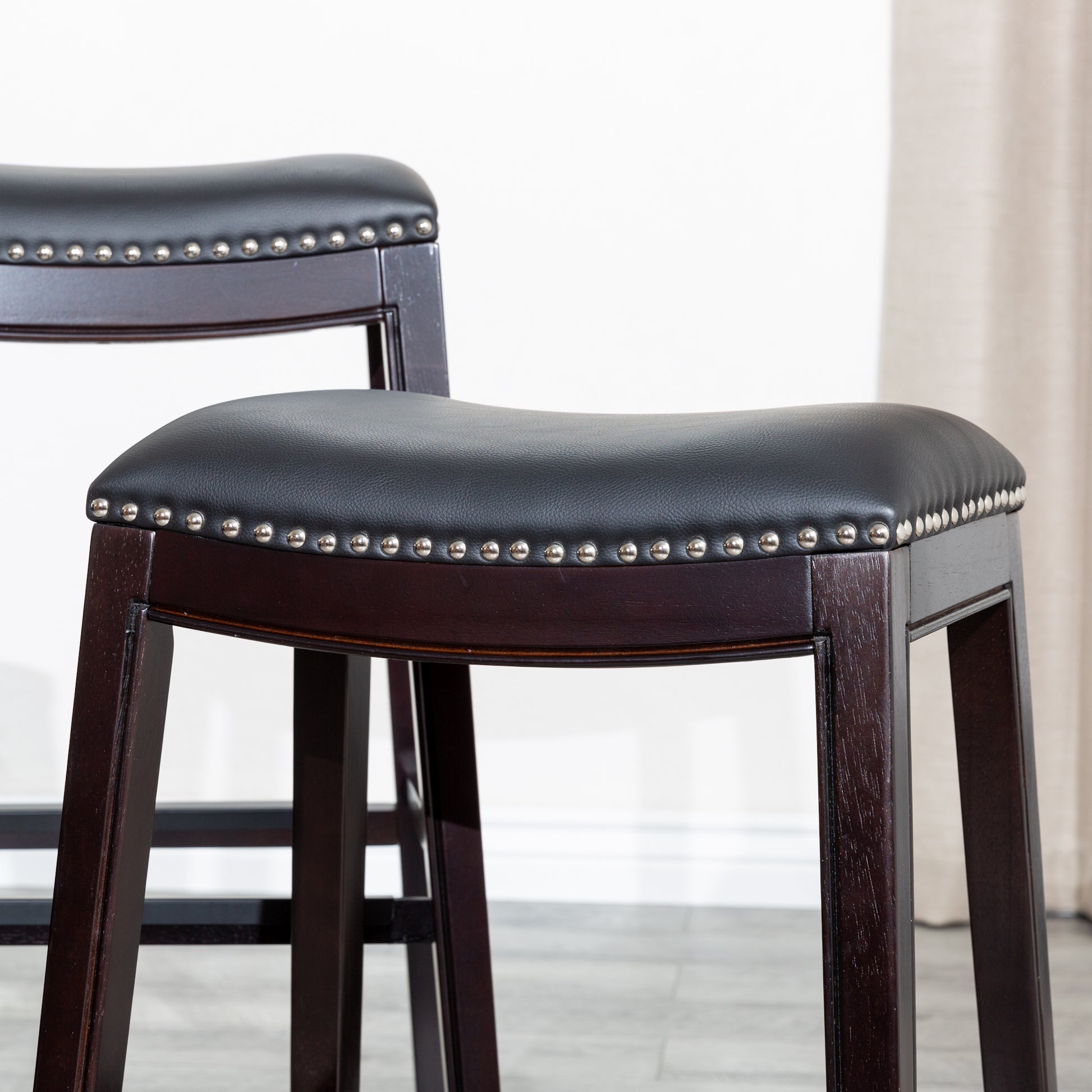 30" Bar Stool, Espresso Finish, Black Leather Seat Espresso Bonded Leather