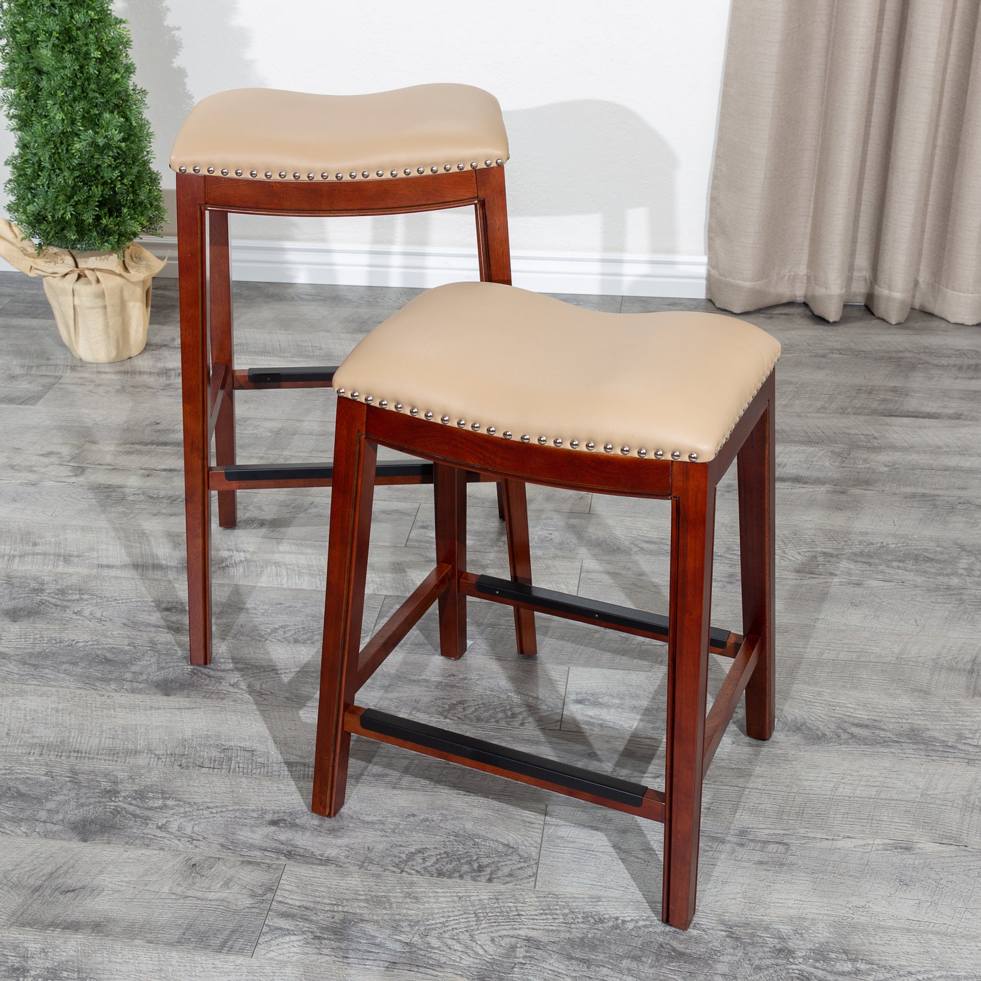 30" Bar Stool, Cherry Finish, Bone Leather Seat Cherry Bonded Leather