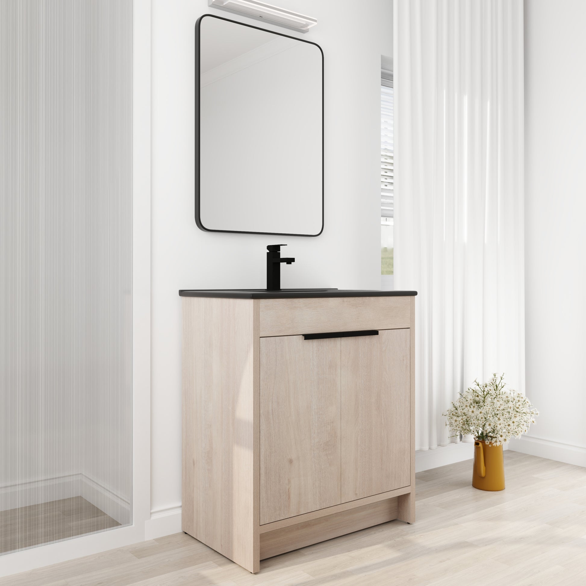 30 Inch Freestanding Bathroom Vanity with Black plain light