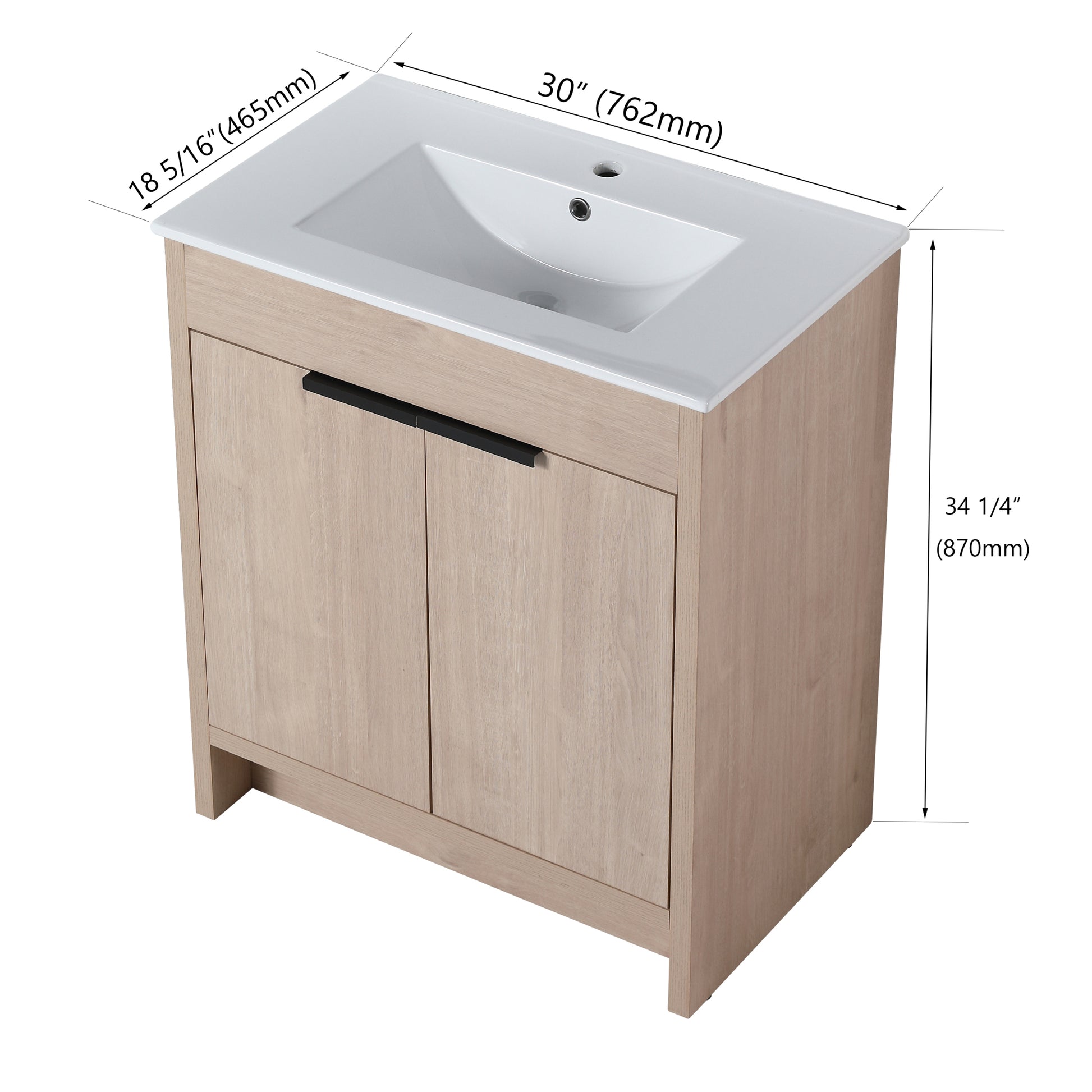 30 Inch Freestanding Bathroom Vanity with White plain light