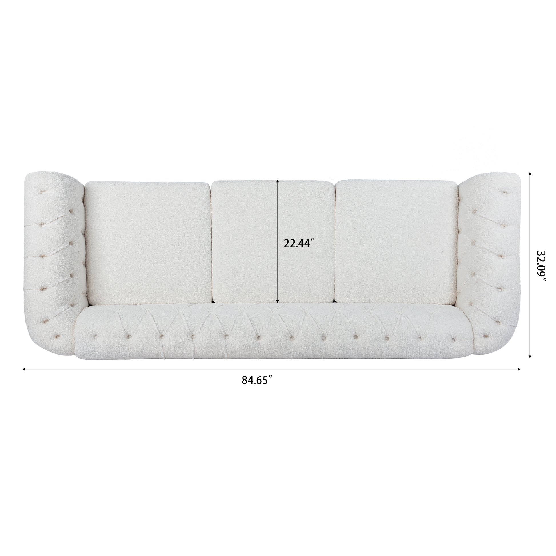 84.65" Rolled Arm Chesterfield 3 Seater Sofa White Polyester 3 Seat