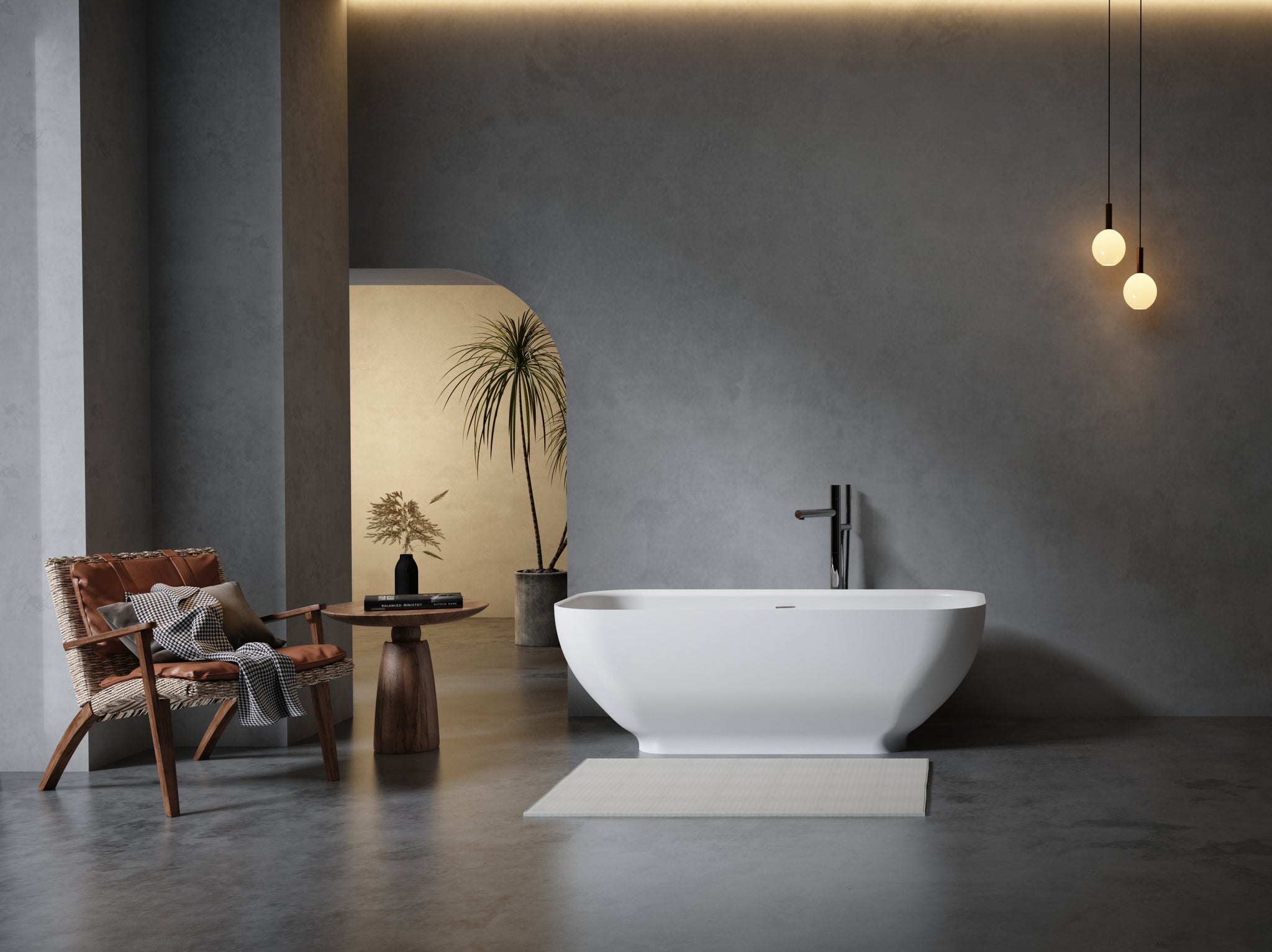 Luxury Solid Surface Freestanding Soaking Bathtub with