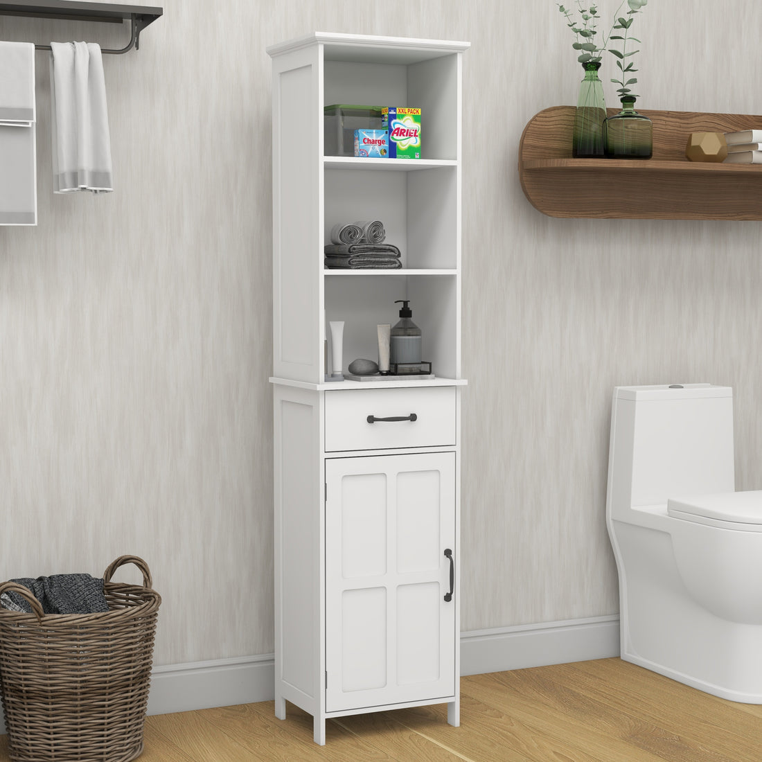 Floor Standing Cabinet With 1 Door And 1 Drawer White White Mdf