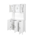 Large Kitchen Pantry Storage Cabinet With Glass Doors, Drawers & Open Shelves, Freestanding Kitchen Cupboard Buffet Cabinet For Living Room White Mdf