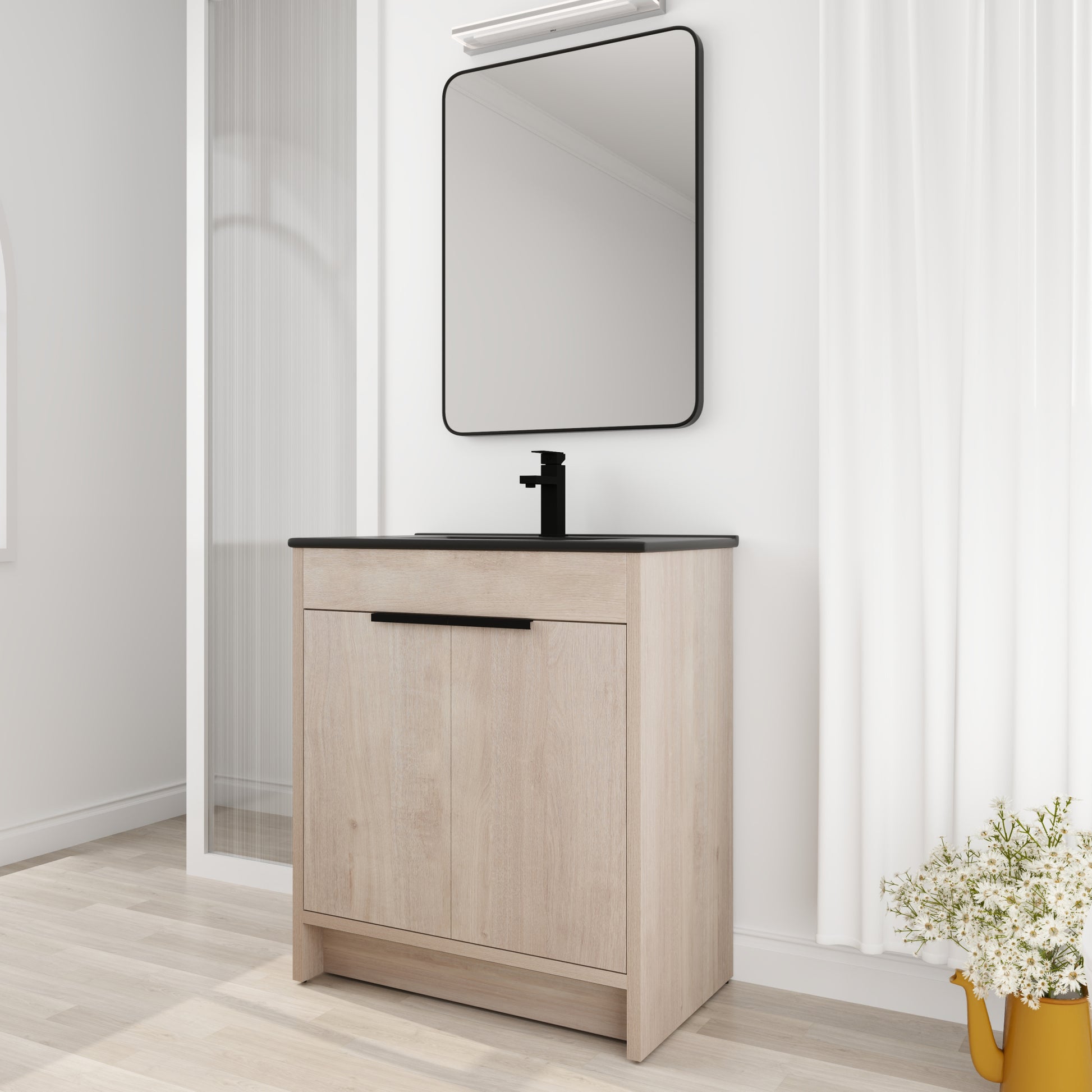 30 Inch Freestanding Bathroom Vanity with Black plain light