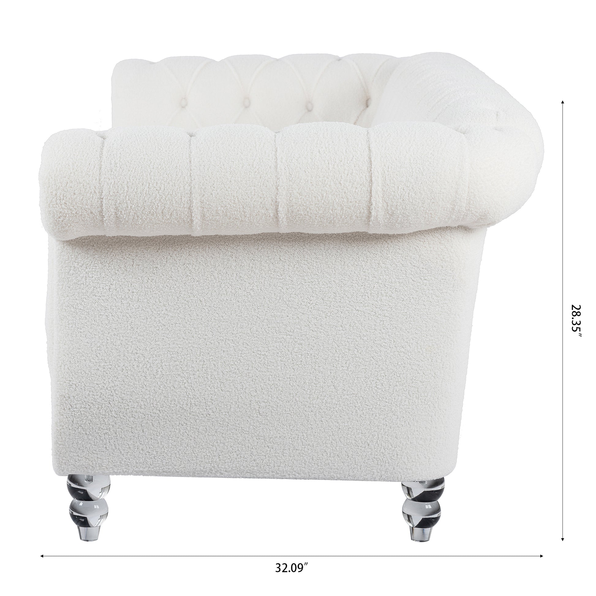 84.65" Rolled Arm Chesterfield 3 Seater Sofa White Polyester 3 Seat
