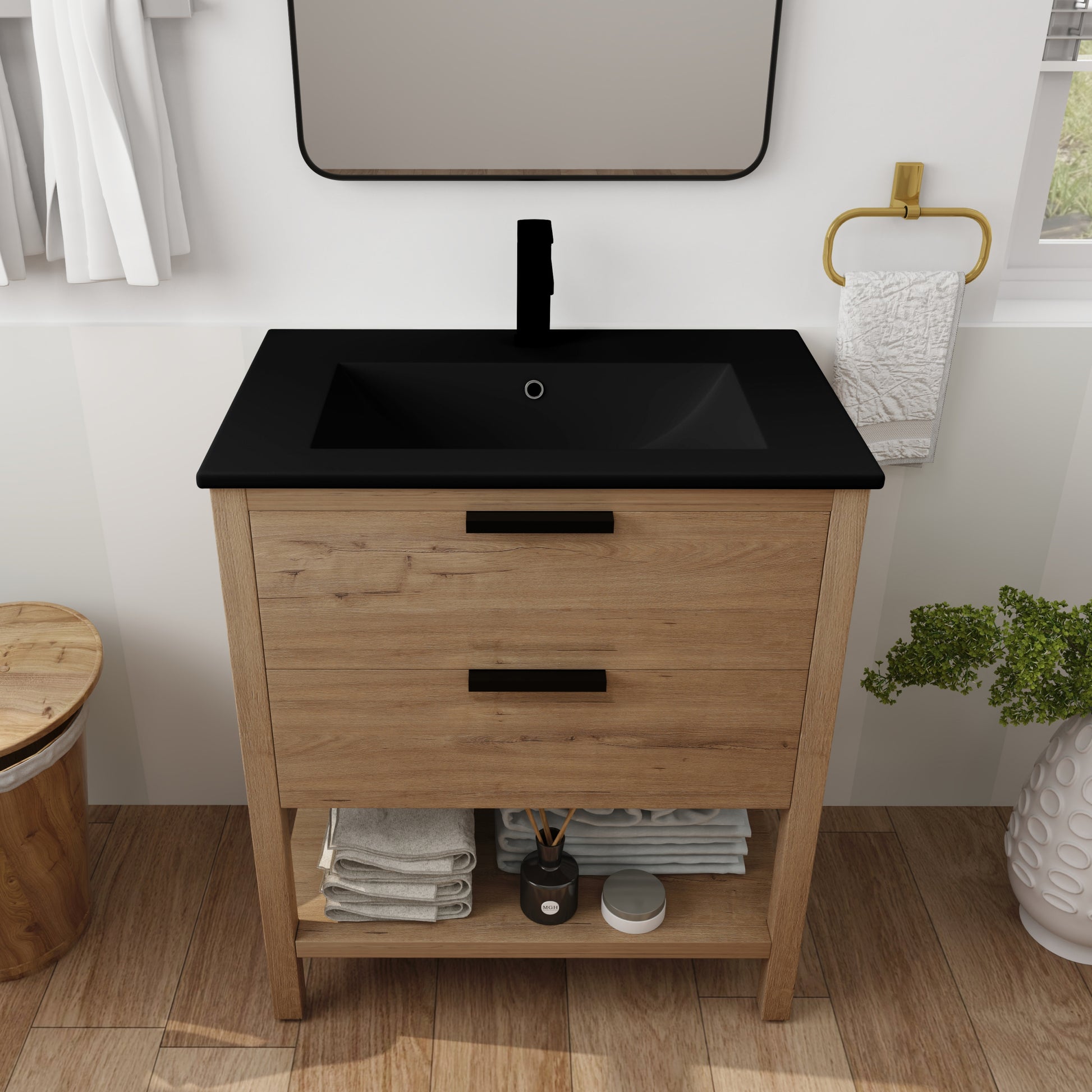 30 Inch Bathroom Vanity Plywood With 2 Drawers Bvb01030Imo Bl9075Bk 2 Imitative Oak 1 Bathroom Freestanding Modern Plywood