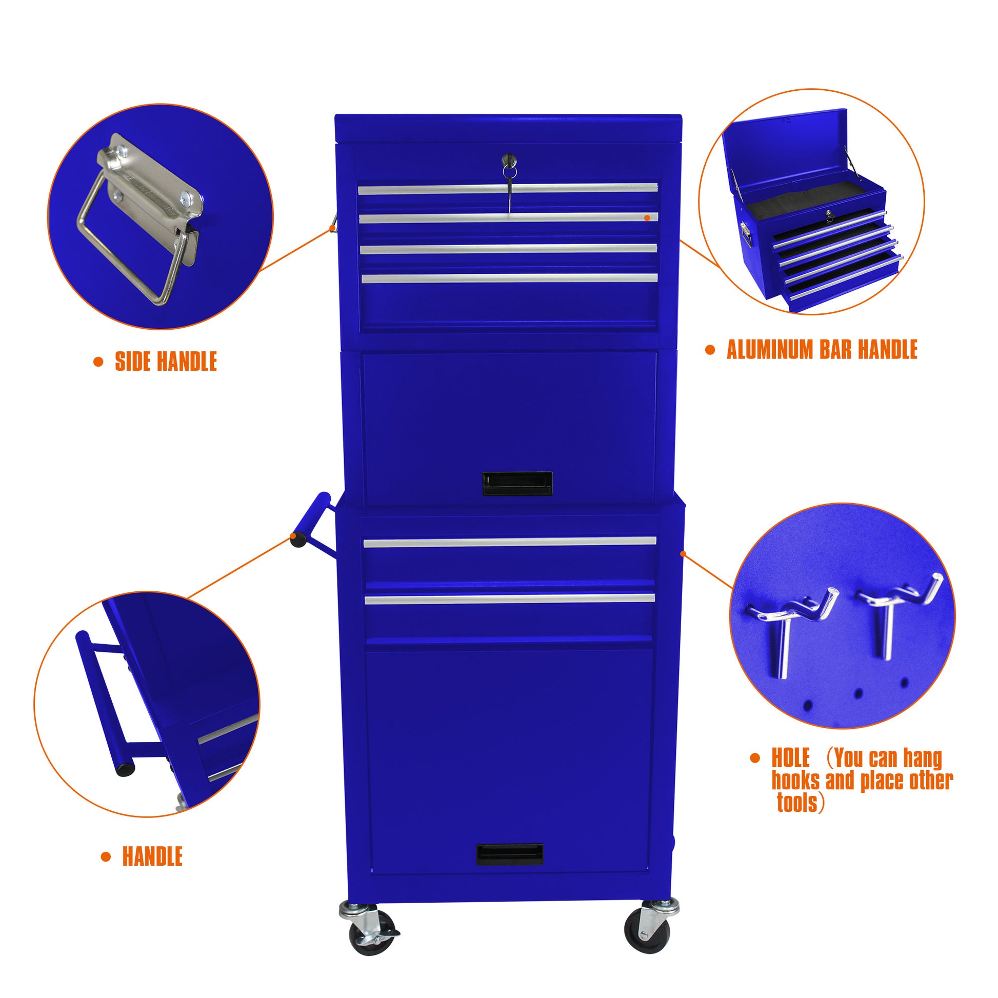 High Capacity Rolling Tool Chest with Wheels and blue-steel