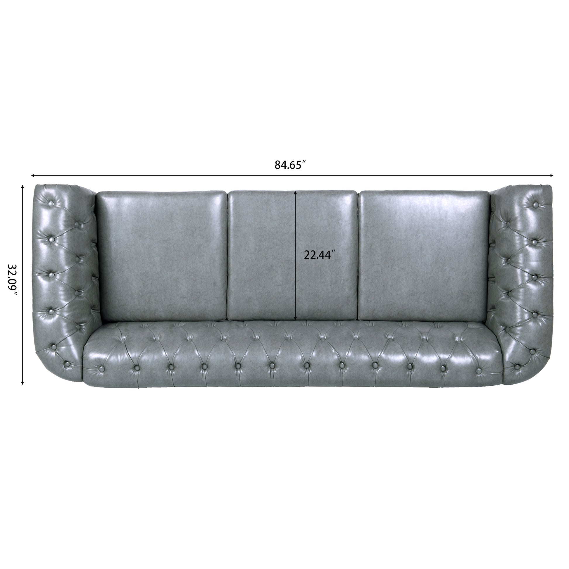 84.65" Rolled Arm Chesterfield 3 Seater Sofa. Grey Foam Pu