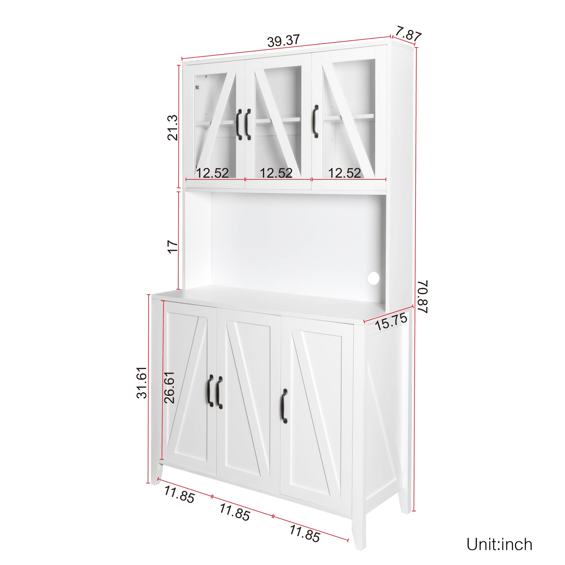 Large Kitchen Pantry Storage Cabinet With Glass Doors, Drawers & Open Shelves, Freestanding Kitchen Cupboard Buffet Cabinet For Living Room White Mdf