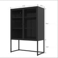 Black Storage Cabinet With Doors, Modern Black Accent Cabinet, Free Standing Cabinet, Buffet Sideboards For Bedroom, Kitchen,Home Office Black Steel