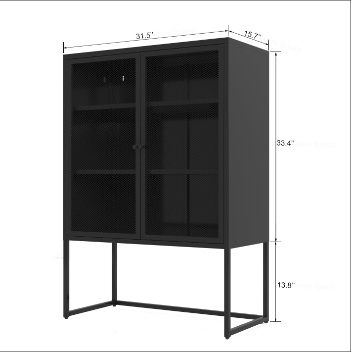 Black Storage Cabinet With Doors, Modern Black Accent Cabinet, Free Standing Cabinet, Buffet Sideboards For Bedroom, Kitchen,Home Office Black Steel