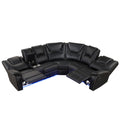 Modern Faux Leather Manual Reclining With Center Console With Led Light Strip,Living Room Furniture Set,Pu Symmetrical Couch With 2 Cup Holders And Storage For Living Room,Black Black Foam Pu Leather 6 Seat