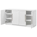 Sideboard With 4 Doors Large Storage Space Buffet Cabinet With Adjustable Shelves And Silver Handles For Kitchen, Dining Room, Living Room White White Solid Wood Mdf