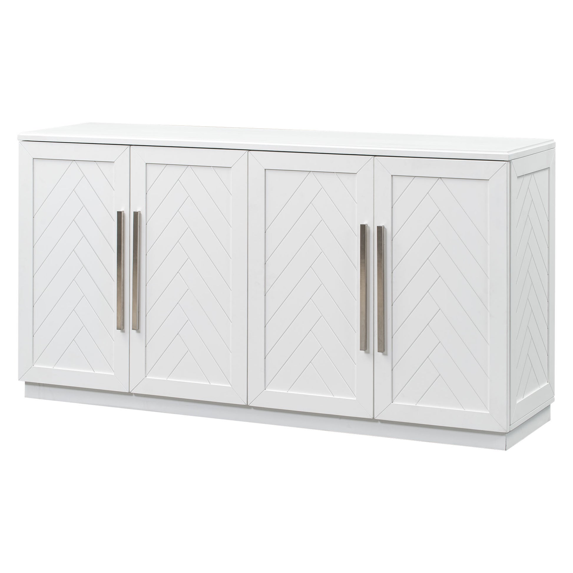 Sideboard With 4 Doors Large Storage Space Buffet Cabinet With Adjustable Shelves And Silver Handles For Kitchen, Dining Room, Living Room White White Solid Wood Mdf