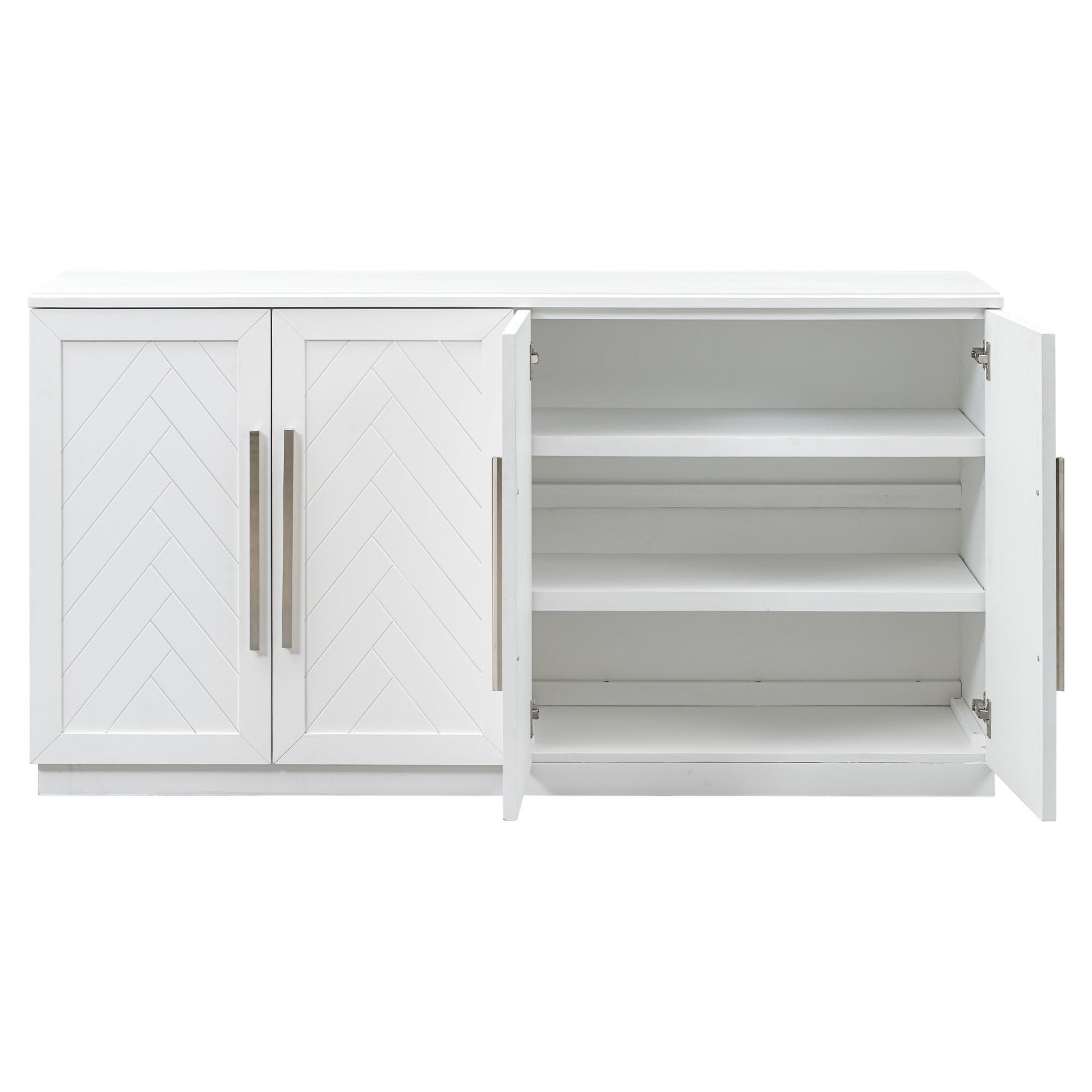 Sideboard With 4 Doors Large Storage Space Buffet Cabinet With Adjustable Shelves And Silver Handles For Kitchen, Dining Room, Living Room White White Solid Wood Mdf