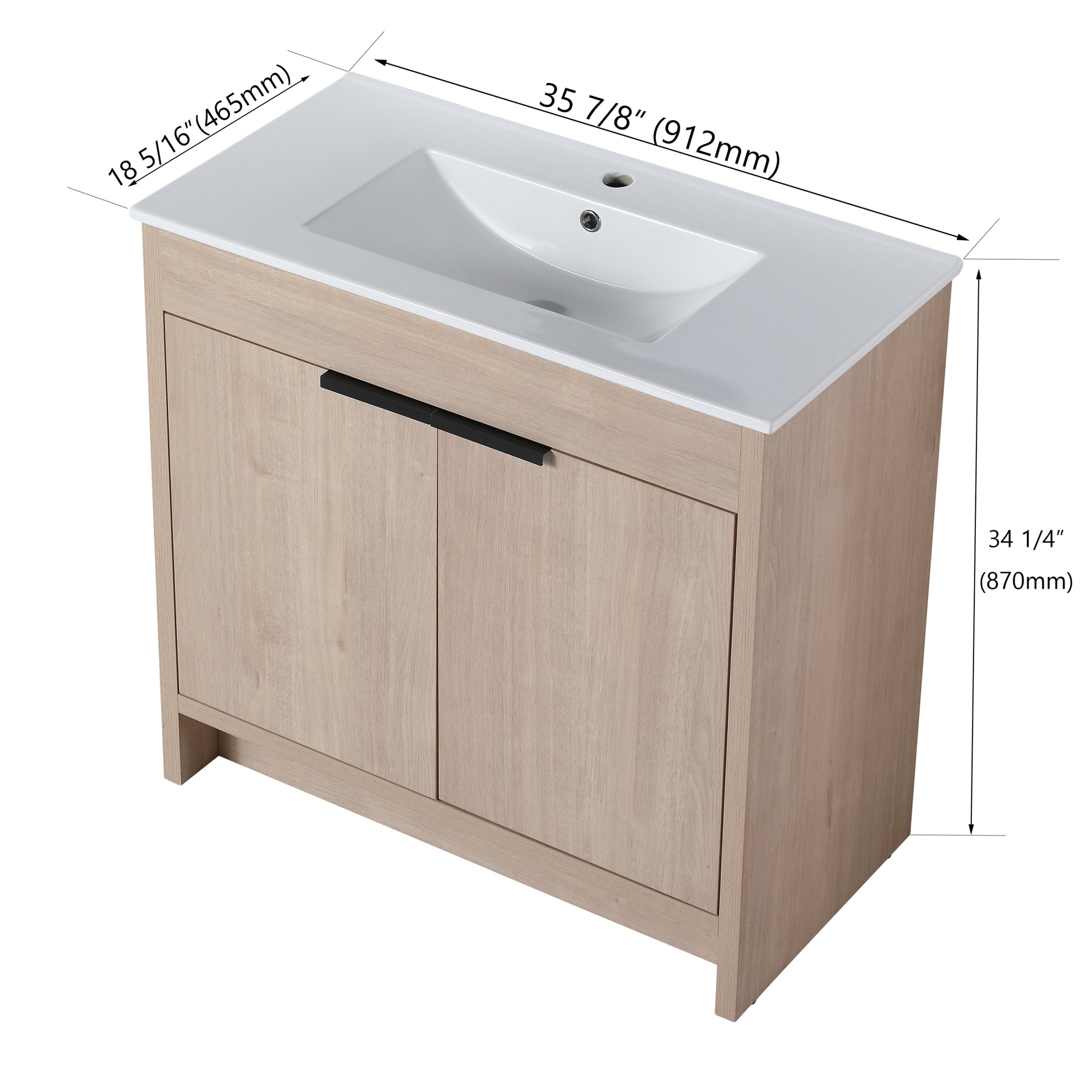 36 Inch Freestanding Bathroom Vanity with White plain light