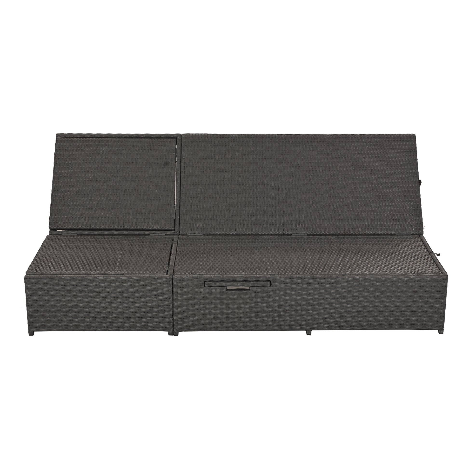 Outdoor Double Sunbed, Wicker Rattan Patio Reclining Chairs With Adjustable Backrest And Seat, Conversational Set For 2 Person, Gray Yes Complete Patio Set Gray Water Resistant Frame Water Resistant Cushion Garden & Outdoor Casual Sofa Seating Groups