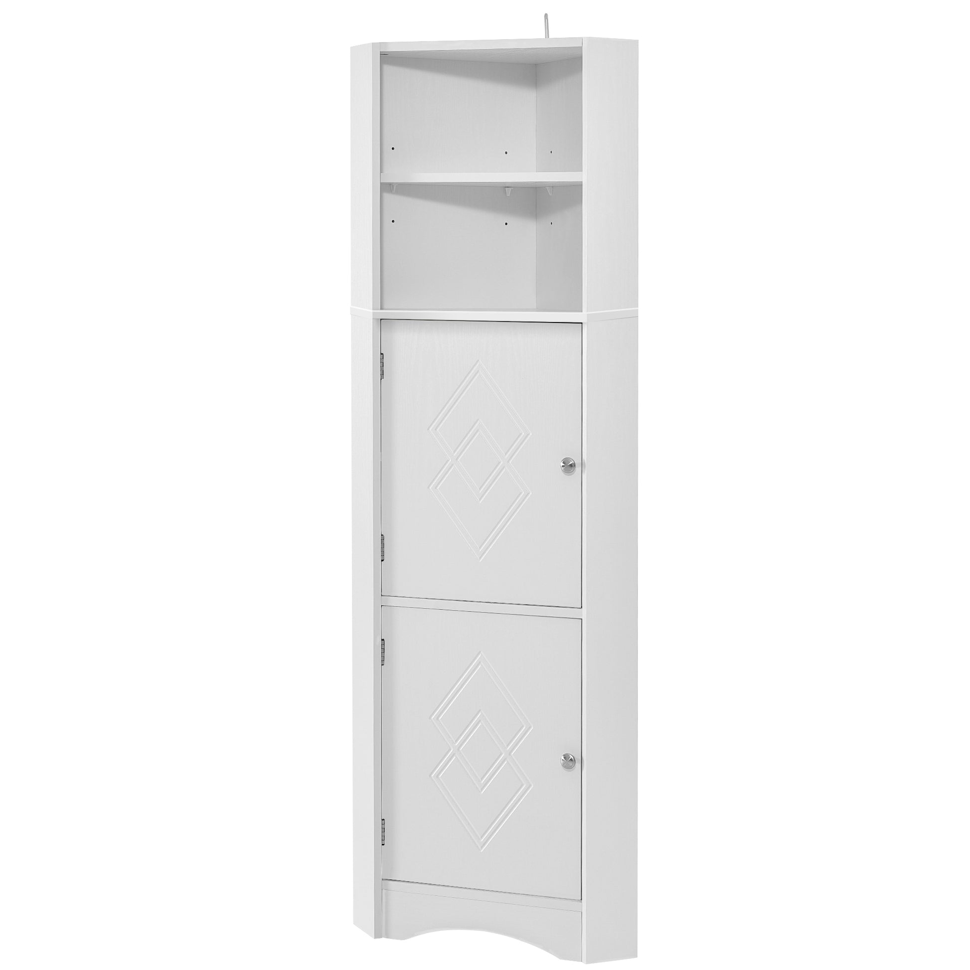 Tall Bathroom Corner Cabinet, Freestanding Storage Cabinet With Doors And Adjustable Shelves, Mdf Board, White White Mdf