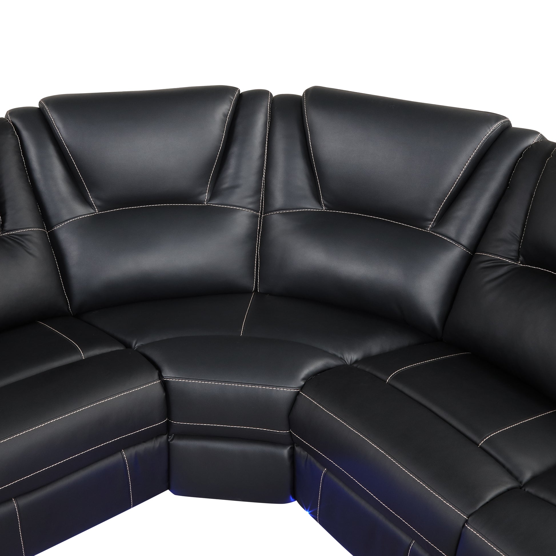 Modern Faux Leather Manual Reclining With Center Console With Led Light Strip,Living Room Furniture Set,Pu Symmetrical Couch With 2 Cup Holders And Storage For Living Room,Black Black Foam Pu Leather 6 Seat