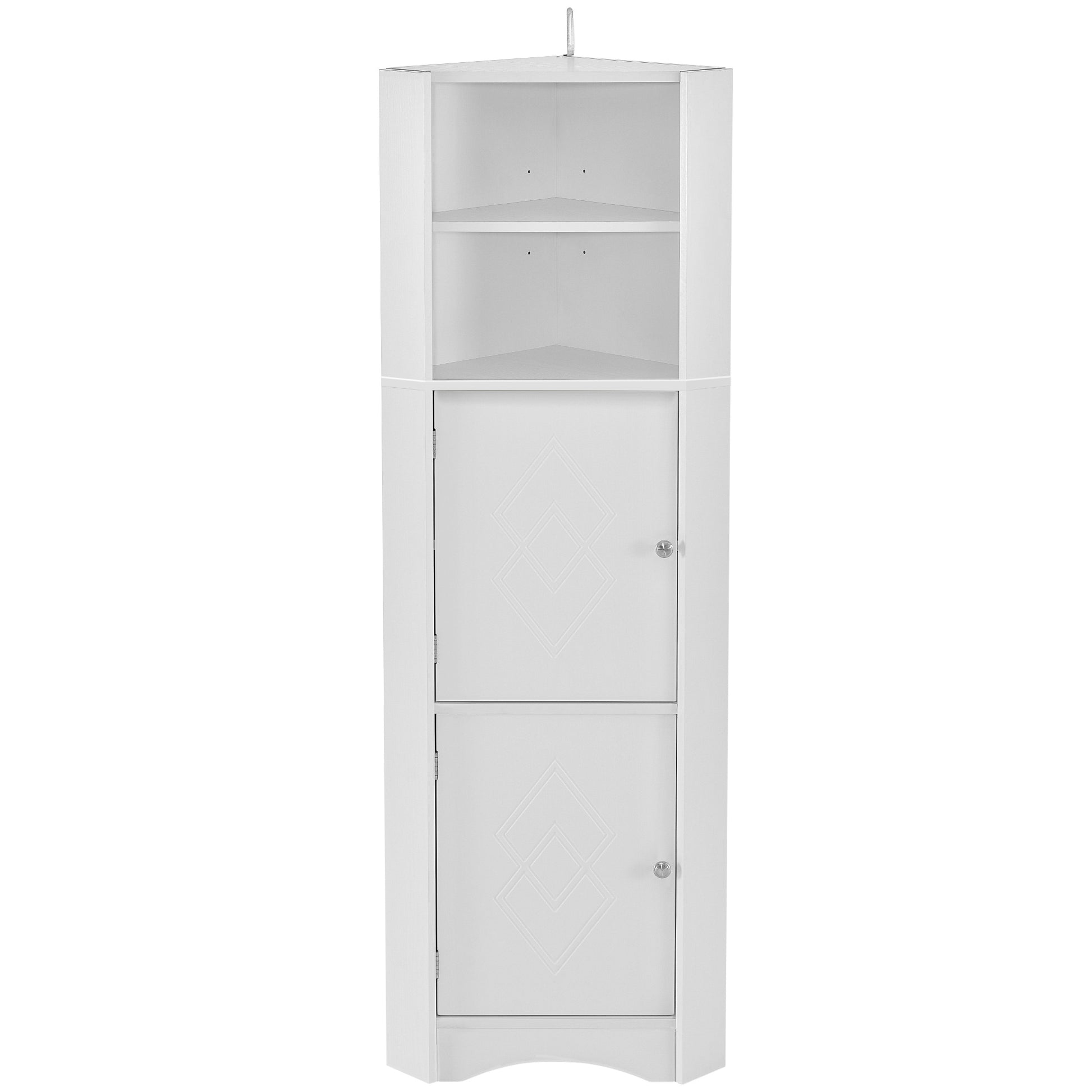 Tall Bathroom Corner Cabinet, Freestanding Storage Cabinet With Doors And Adjustable Shelves, Mdf Board, White White Mdf