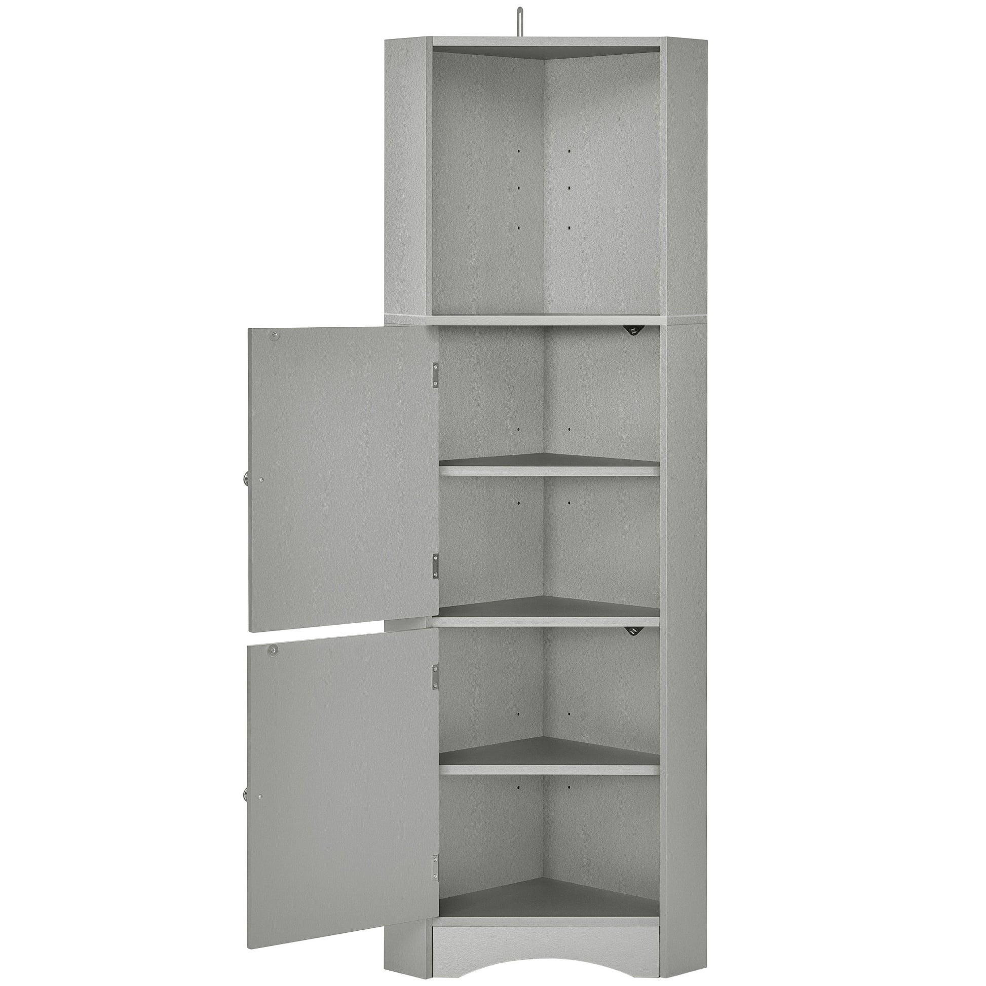 Tall Bathroom Corner Cabinet, Freestanding Storage Cabinet With Doors And Adjustable Shelves, Mdf Board, Gray Gray Mdf