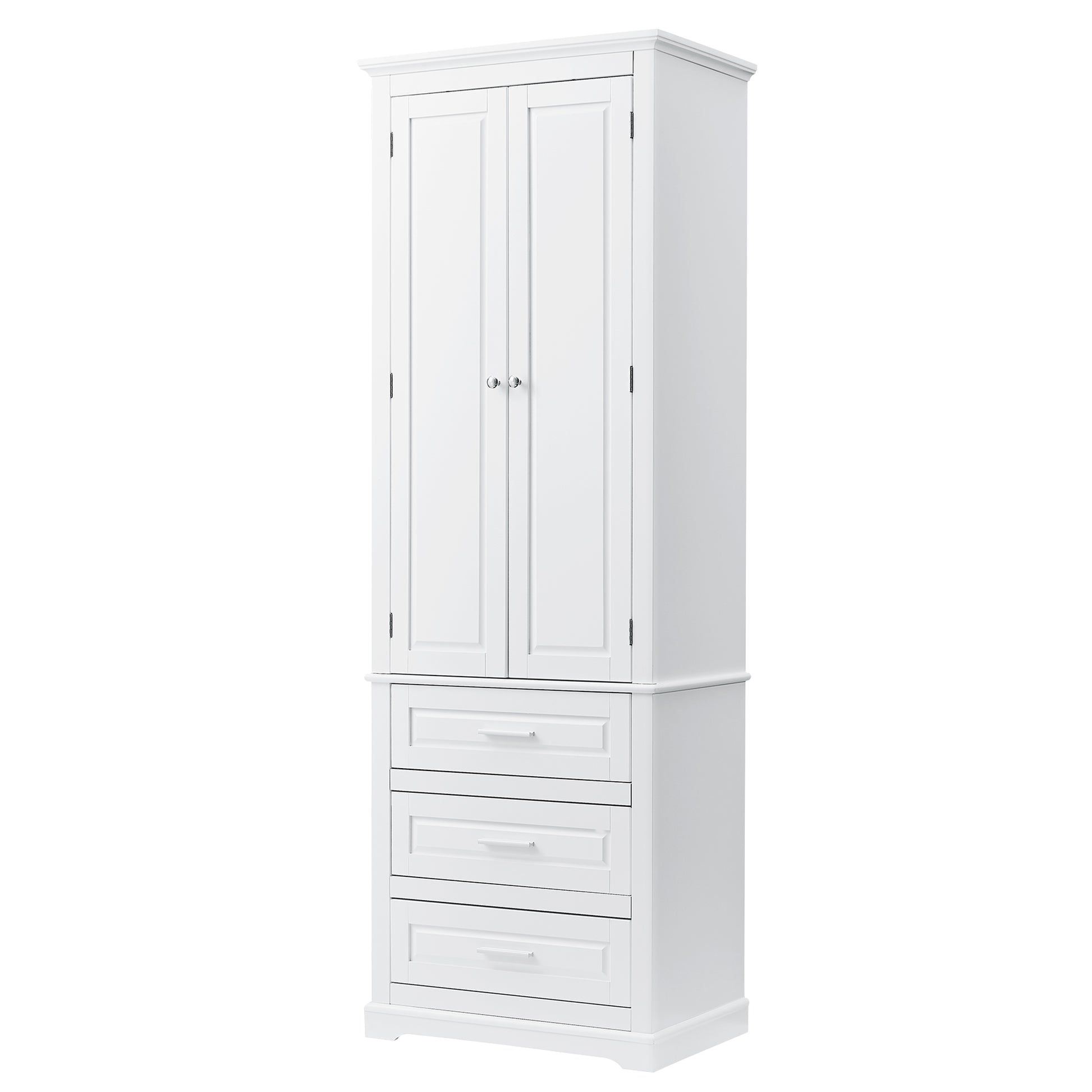 Tall Storage Cabinet With Three Drawers For Bathroom Office, White White Mdf