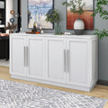 Sideboard With 4 Doors Large Storage Space Buffet Cabinet With Adjustable Shelves And Silver Handles For Kitchen, Dining Room, Living Room White White Solid Wood Mdf