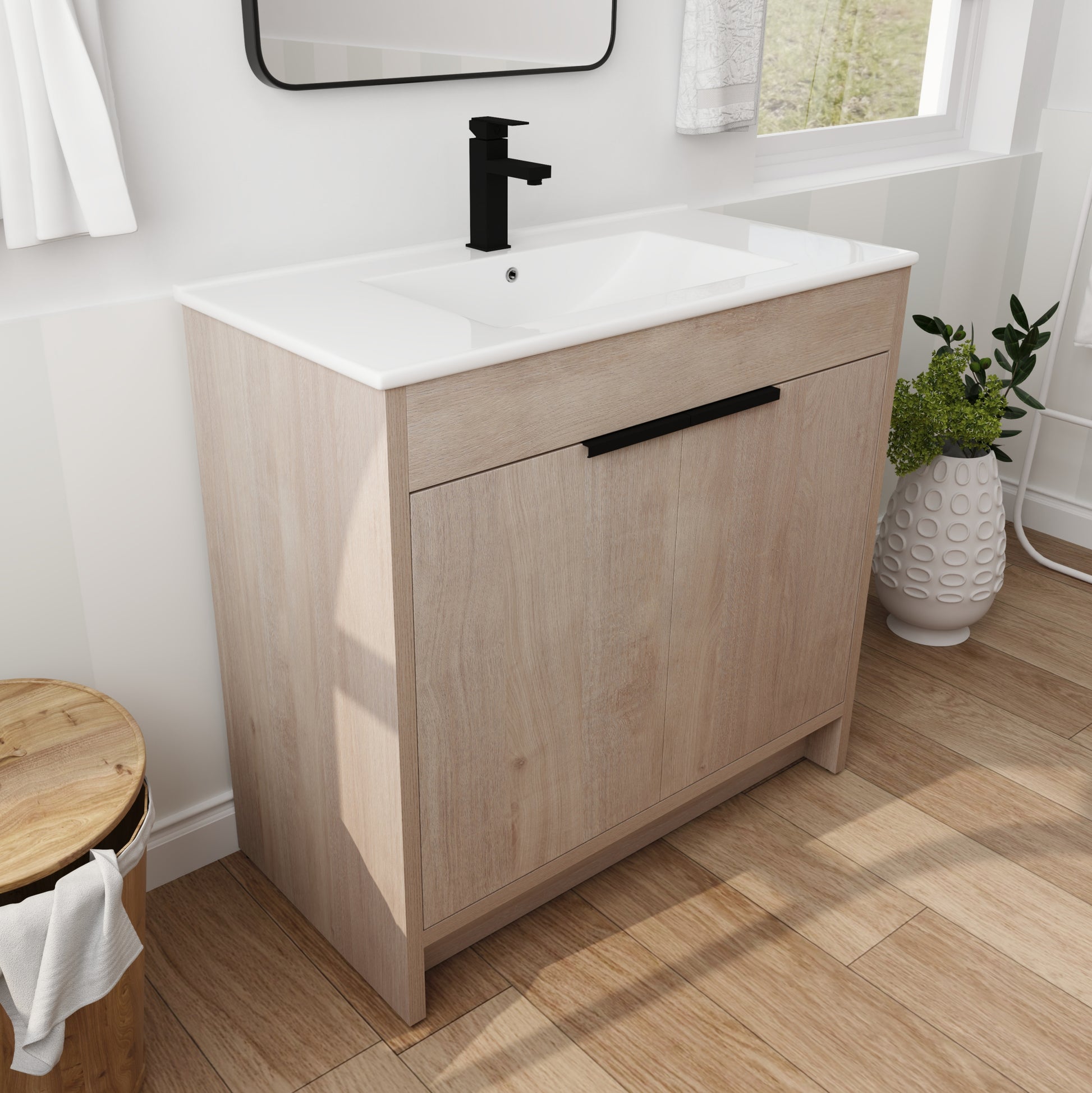 36 Inch Freestanding Bathroom Vanity with White plain light