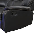 Modern Faux Leather Manual Reclining With Center Console With Led Light Strip,Living Room Furniture Set,Pu Symmetrical Couch With 2 Cup Holders And Storage For Living Room,Black Black Foam Pu Leather 6 Seat