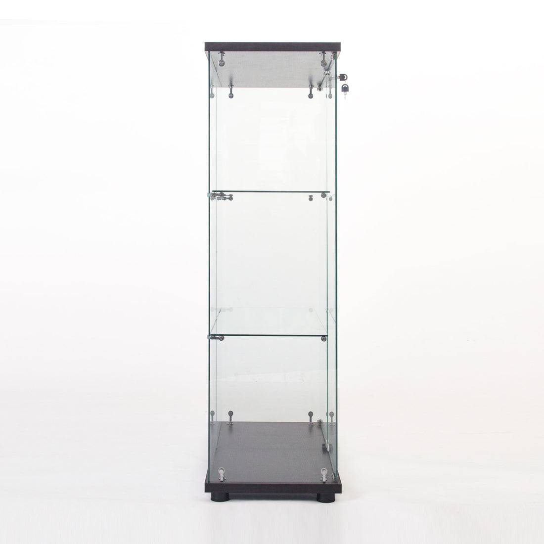 Two Door Glass Cabinet Glass Display Cabinet With 3 Shelves, Black Black Glass