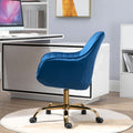 360 Dark Blue Velvet Swivel Chair With High Back, Adjustable Working Chair With Golden Color Base Dark Blue Velvet