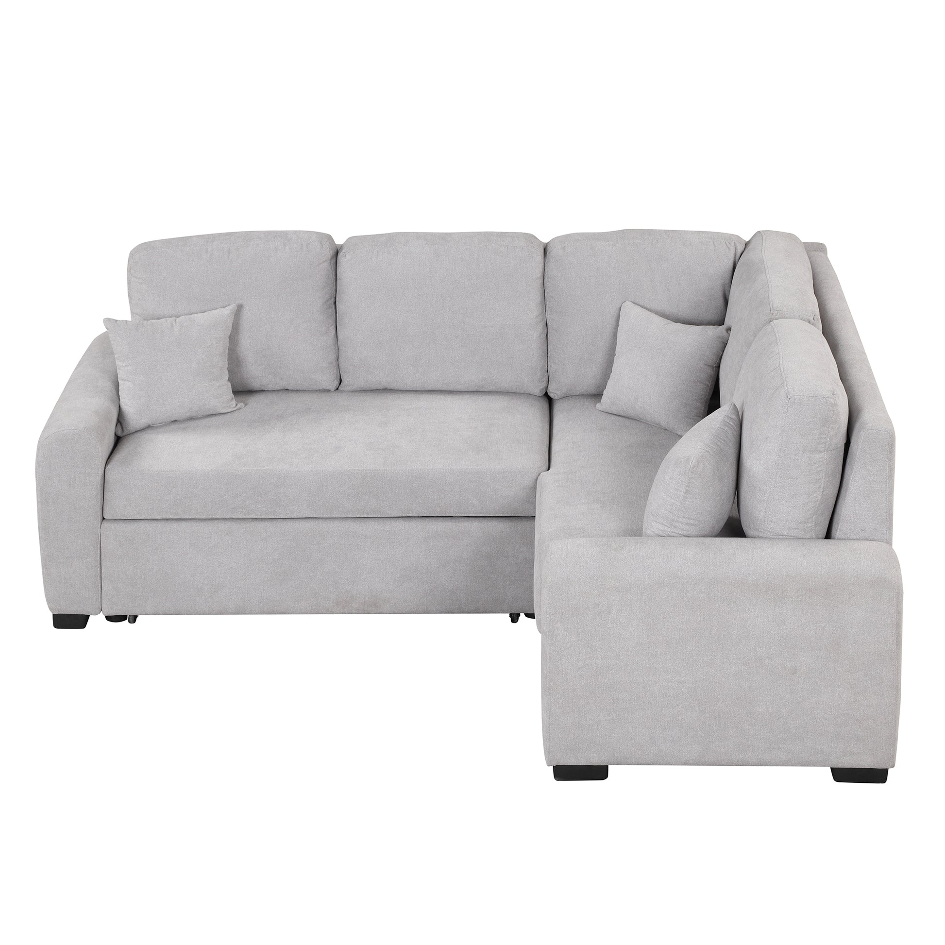 76.7"Sectional Sleeper Sofa With Usb Charging Port And Plug Outlet,Pull Out Sofa Bed With 3 Pillows, L Shape Chaise For Living Room Small Apartment,Grey Grey Foam Velvet 3 Seat