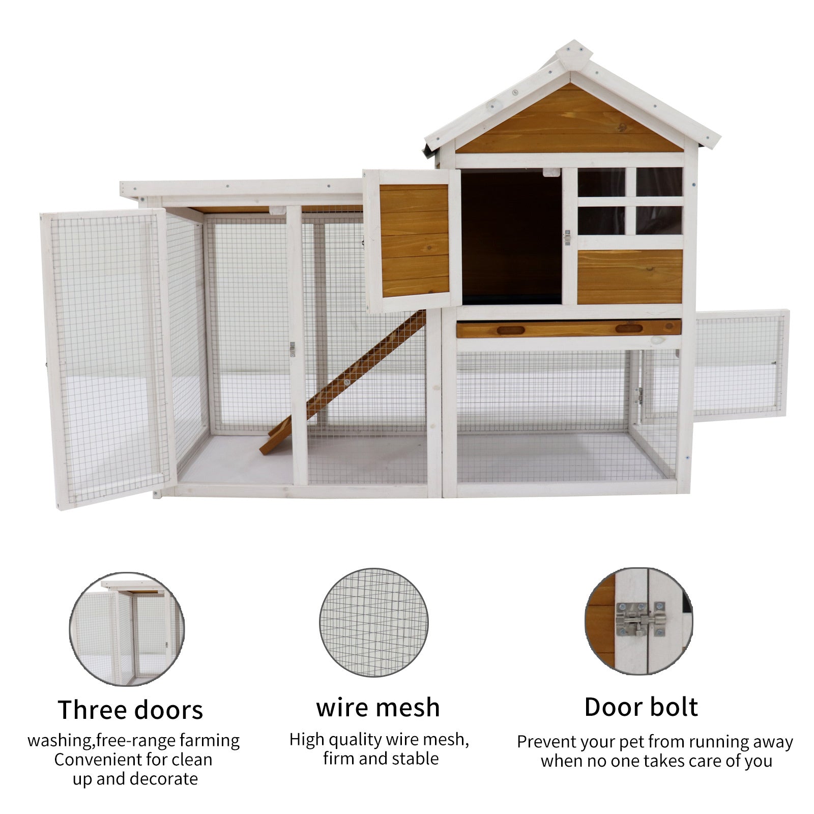 Deluxe Wooden Chicken Coop Hen House Rabbit Wood Hutch Poultry Cage Habitat Yellow Solid Wood