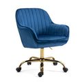 360 Dark Blue Velvet Swivel Chair With High Back, Adjustable Working Chair With Golden Color Base Dark Blue Velvet