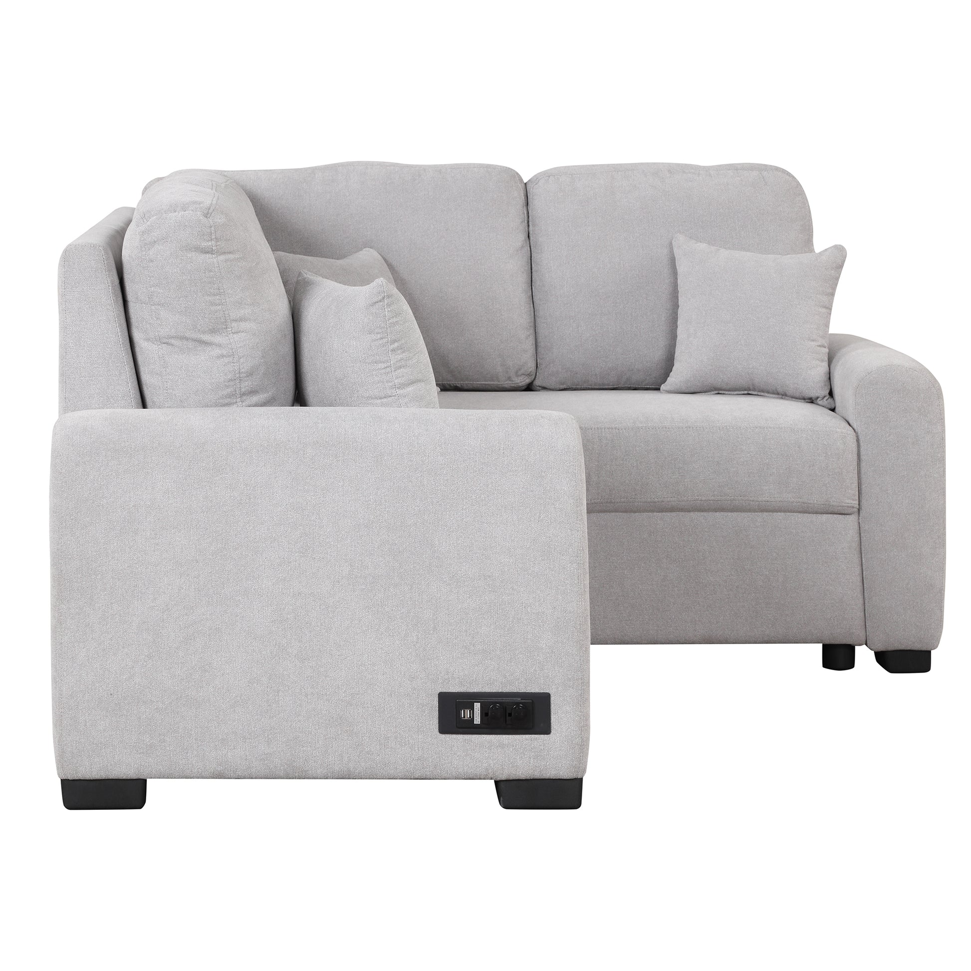 76.7"Sectional Sleeper Sofa With Usb Charging Port And Plug Outlet,Pull Out Sofa Bed With 3 Pillows, L Shape Chaise For Living Room Small Apartment,Grey Grey Foam Velvet 3 Seat