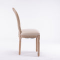 French Style Solid Wood Frame Linen Fabric Oval Back Dining Chair,Set Of 2,Cream Beige Foam Solid Wood