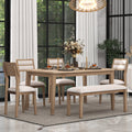 Classic And Traditional Style 6 Piece Dining Set, Includes Dining Table, 4 Upholstered Chairs & Bench Natural Wood Wash Natural Wood Wash Solid Wood