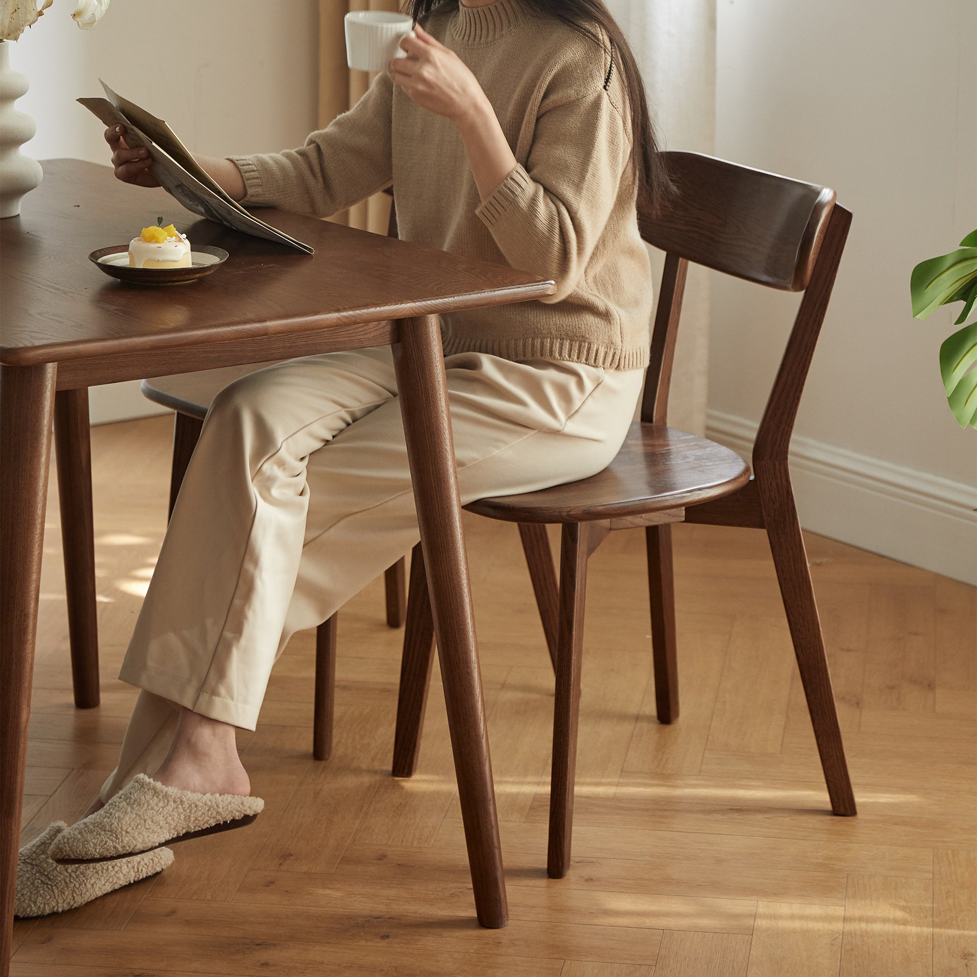 2 Pcs Box Dining Chair Wooden Fas Grade Oak Natural Wood Made In North America 100% Dirt Free Wood Chair Solid Chair Table Chair Wooden Living Room Chair Simple And Natural 46.5 * 54 * 80Cm Oak Wood Solid Walnut Brown Dining Room American Design Dining