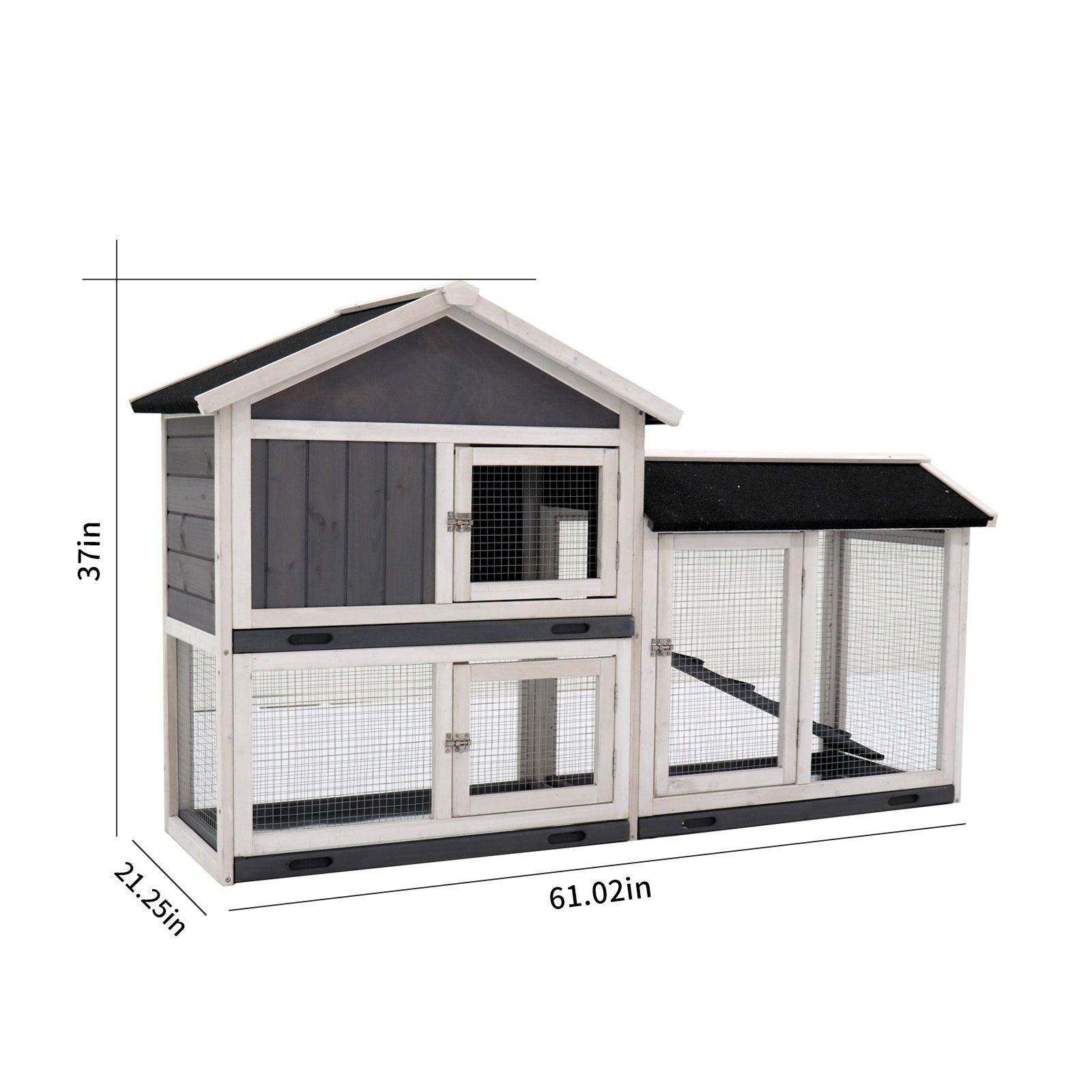 Rabbit Hutch, Indoor Bunny Cage, Outdoor Rabbit Cages With Run, Pet House With Deeper No Leak Tray, Uv Panel, Removable Bottom Wire Mesh For Small Animals Grey Solid Wood