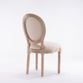 French Style Solid Wood Frame Linen Fabric Oval Back Dining Chair,Set Of 2,Cream Beige Foam Solid Wood