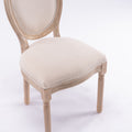 French Style Solid Wood Frame Linen Fabric Oval Back Dining Chair,Set Of 2,Cream Beige Foam Solid Wood