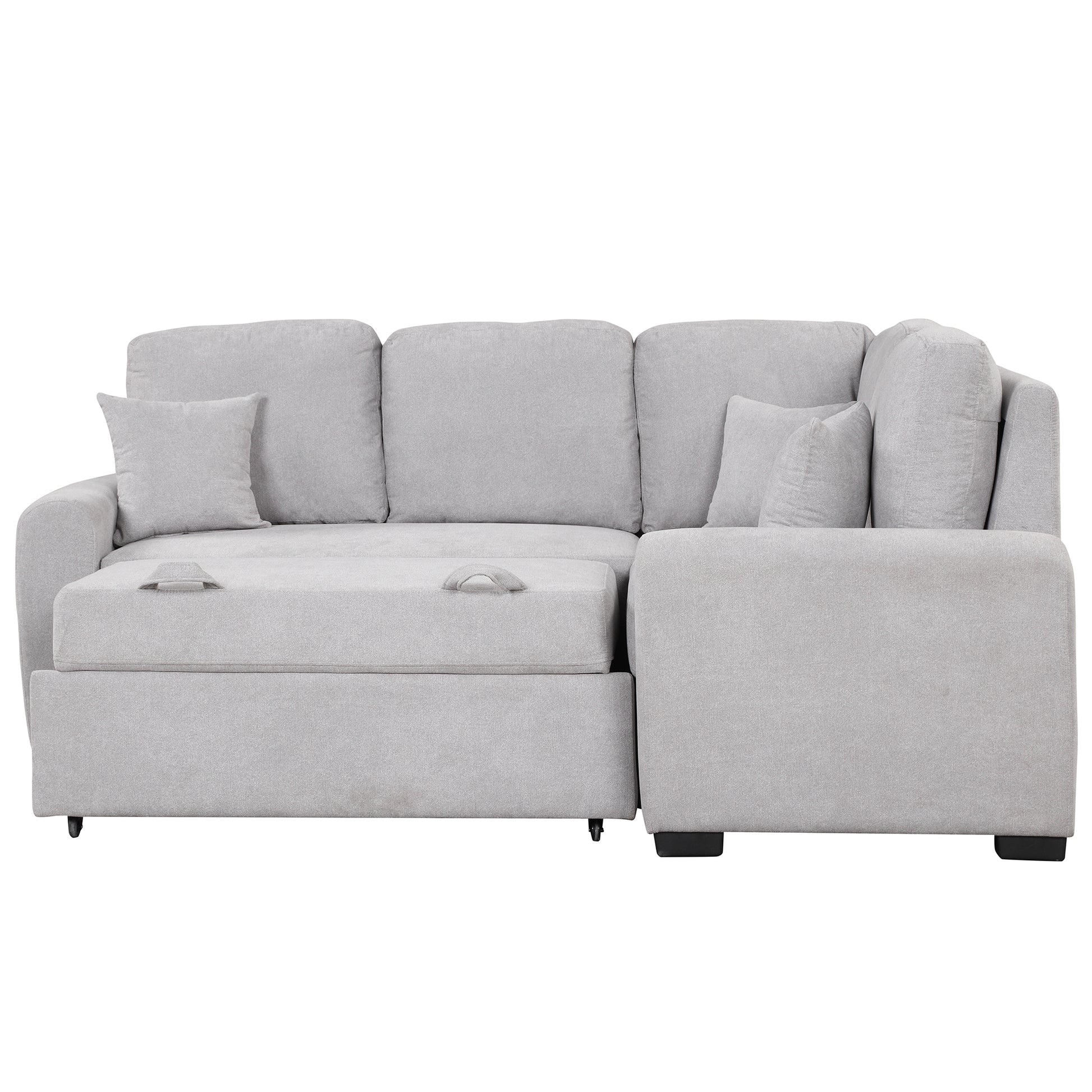 76.7"Sectional Sleeper Sofa With Usb Charging Port And Plug Outlet,Pull Out Sofa Bed With 3 Pillows, L Shape Chaise For Living Room Small Apartment,Grey Grey Foam Velvet 3 Seat