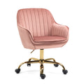 360 Pink Velvet Swivel Chair With High Back, Adjustable Working Chair With Golden Color Base Pink Velvet