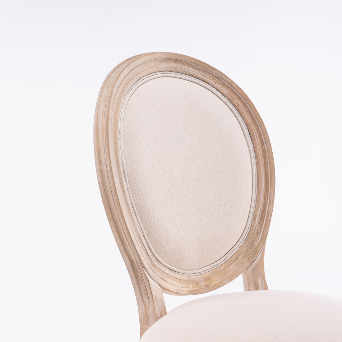 French Style Solid Wood Frame Linen Fabric Oval Back Dining Chair,Set Of 2,Cream Beige Foam Solid Wood