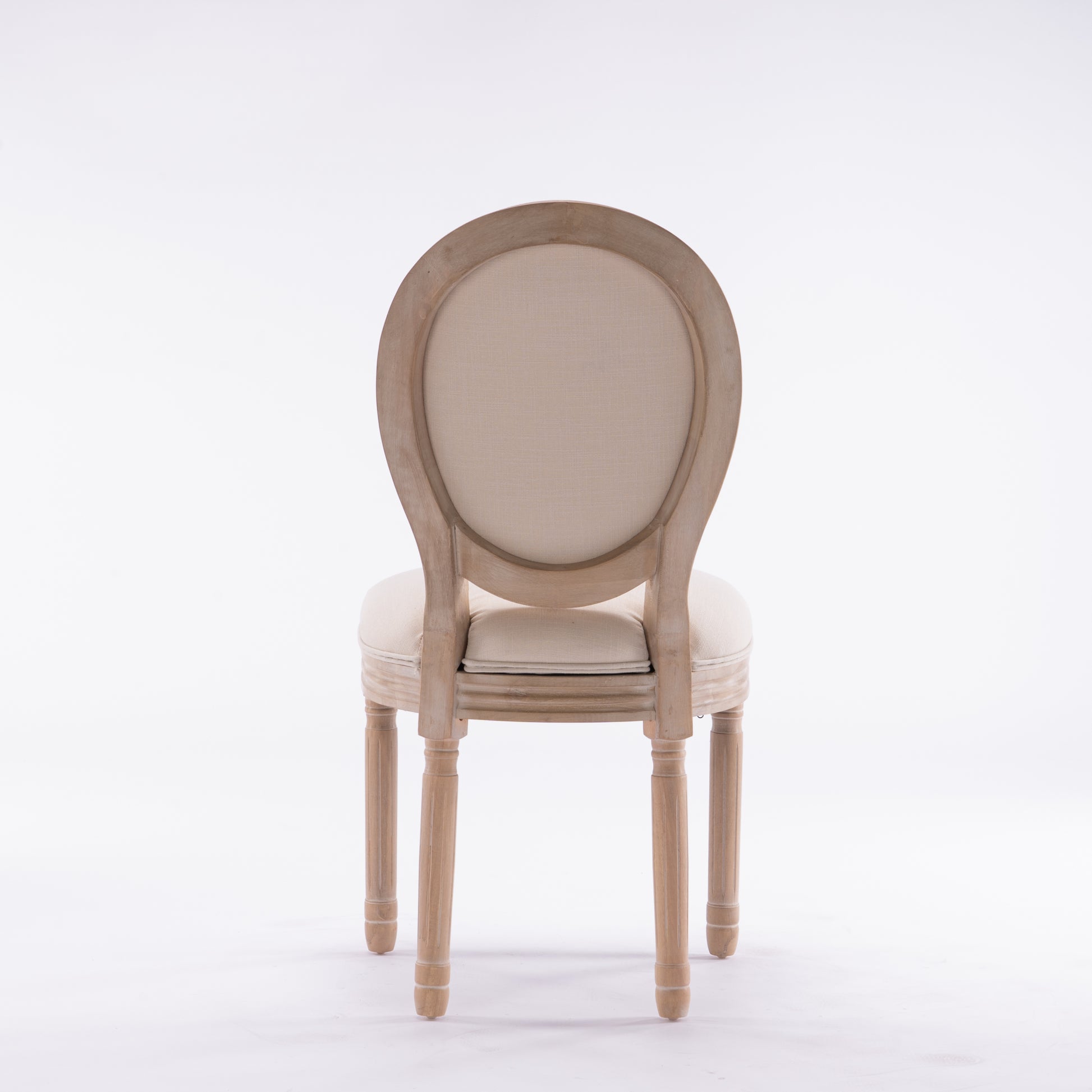 French Style Solid Wood Frame Linen Fabric Oval Back Dining Chair,Set Of 2,Cream Beige Foam Solid Wood