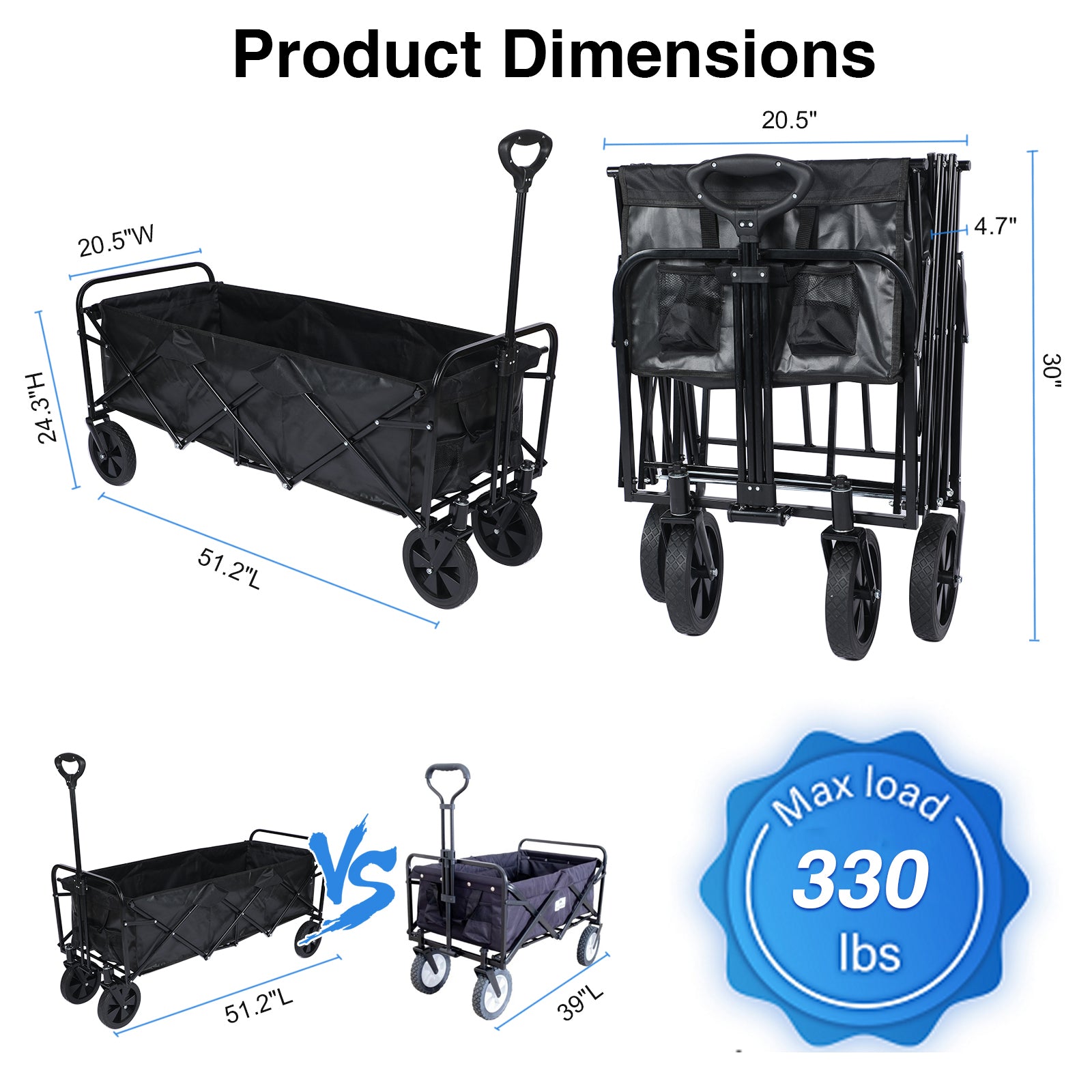 YSSOA Heavy Duty Folding Portable Hand Cart with black-aluminium alloy