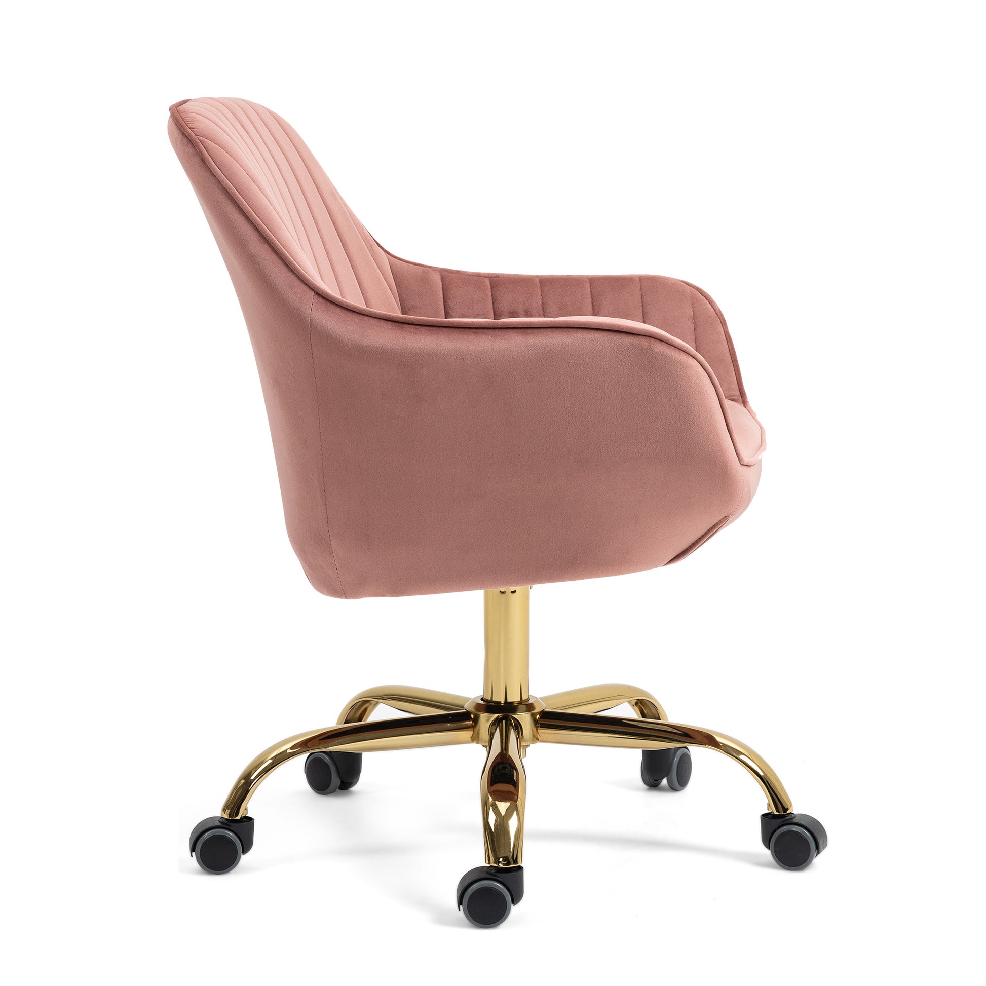 360 Pink Velvet Swivel Chair With High Back, Adjustable Working Chair With Golden Color Base Pink Velvet