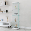 4 Shelves Glass Cabinet Glass Display Cabinet With One Door, White White Glass